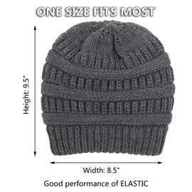 Muryobao Gorro de punto cálido de satén con forro de seda para mujer, gorro de punto grueso y holgado, Gris oscuro, Talla única