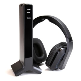 Emerson EE-9000 Wireless TV Headset with 2.4GHz RF Transmission, Rechargeable Battery, Volume Control, and Noise Reduction – Clear, Private Audio for TV, Movies, and Gaming at Home