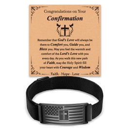 Miss Chipmunk Cross Bracelet for Men,American Flag Stainless Steel Bracelets Bible Verse Jewelry Gift,Birthday Christmas Gifts for Men Him Dad(Confirmation)