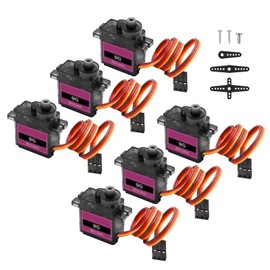 Servo Motor with Metal Gear Servo Motor Binghe 6 Pieces 9G Micro Servos Turning Angle 90-180° RC Servo with JR Plug 30 cm Cable for RC Helicopter, Flight Boat, Robot Compatible with Arduino