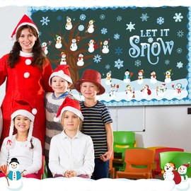 Dunzoom 78 Pcs Winter Bulletin Board Decorations Let It Snow Bulletin Board with Glue Point Snowflake Paper Cutouts Snowman Classroom Decoration for Home School Classroom Wall Decoration