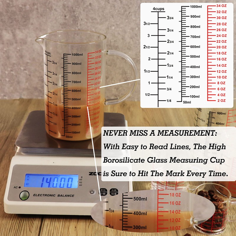 Ackers BORO3.3 Glass Measuring Cup-[Insulated handle | V-Shaped Spout]-Made of