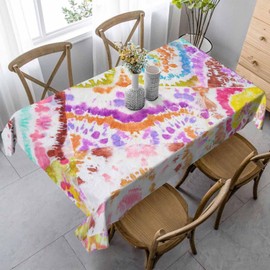 LoLo UoUo Modern Tie Dye Creative Tablecloth 60x84 Inch Ethnic Artistic Hand-Drawn Colorful Ornamental Rectangle Table Cloth Decorations for Kitchen Home Dinner Party Outdoor Picnic Table Cover