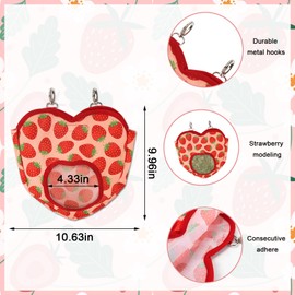 ABTOLS Rabbit Hay Feeder Bags, Hanging Hay Feeder for Cage Guinea Pigs Chinchillas Hamsters Heart Shape Red Strawberry Bunny Small Animal Pet Cartoon Hay Bag
