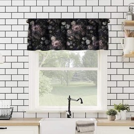 JanJCurt Vintage Floral Window Valance, Black Pink Flower Rose Gothic Garden with Beautiful Blooming Roses Blackout Short Window Treatments for Farmhouse Bedroom Kitchen, 54x18in