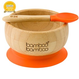 bamboo bamboo ® Suction Bowl for Baby – Bamboo Baby Bowl and Spoon Set with Removable Silicone Suction Cup for Kids | 11.8oz | Non-Toxic | Cool to The Touch | Ideal for Baby-Led Weaning (Orange)