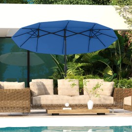 Double-Sided 9.5' Navy Blue Patio Umbrella with Push Button Tilt Crank 3 Air Vents 12 Ribs Outdoor Base Includedcolor: Navy Color