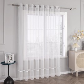 HongYa Curtain - Voile / Sheer Curtain - Transparent Curtain with Satin Ribbon