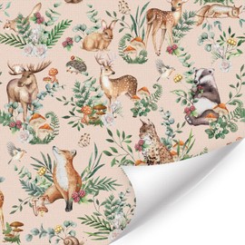 HLNUIC Woodland Themed Wallpaper(17”X118”)Pink Rainforest Contact Paper Safari Animal Peel and Stick Wall Paper Woodland Wildlife Fox Deer Owl Rabbit Sticky Wallpaper Forest Squirrel Paper for Bedroom