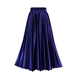 TONCHENGSD Falda larga plisada de terciopelo de cintura alta para mujer, Azul Real, X-Large