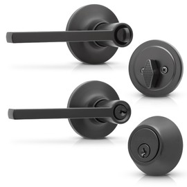 Honeywell Safes & Door Locks Interior Door Handle – Lever Door Handle and Deadbolt Combo, Matte Black Finish, Easy-to-Install Door Handles for Home & Office - 8108632