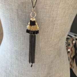 Anthropologie Shiraleah Jewelry Sloan Black Long Chain Beaded Tassel Necklace