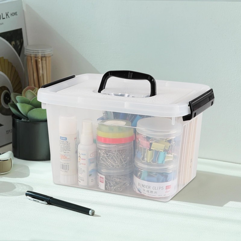 Uumitty 4-Pack 6.5 Quart Small Storage Boxes, Plastic Storage Latch