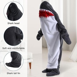YushengTai Shark Blanket, Made of Super Soft, Comfortable Flannel Shark Blanket for Dressing, Shark Jumpsuit, Shark Blanket Hoodie, Shark Sleeping Bag, Portable Blanket for Adults and Children,