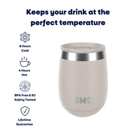 SHO Pacto - Ultimate Insulated Stainless Steel Reusable Coffee Cup & Stemless Wine Tumbler - 4 Hours Hot, 8 Hours Cold - 360ml - BPA Free (Soft Taupe, 360ml)