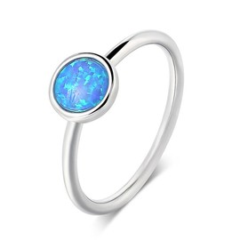 Blue Opal Solitaire Wedding Engagement Anniversary Classical Simple Plain Ring (Blue, 6)