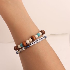 Agriajun Inspired Friendship Beaded Stretch Bracelets for Women Teen Girls Cute Family Letter Natural Stone Crystal Blue Beads Strand Bracelet Eras Concert Outfit Accessories Fashion Jewelry Gift