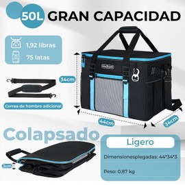 Hielera portátil 50L INSMEER OD023-50L-BK, plegable, 12h frío, 75 latas, correa de hombro