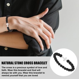 Mikovivi Cross Bracelet for Men Boys, Black Baptism Jewelry Teenage Boys First Communion Baptism Gifts Inspirational Graduation Gifts for Birthday Teen Son Grandson Brothers Boyfriend Husband Dad