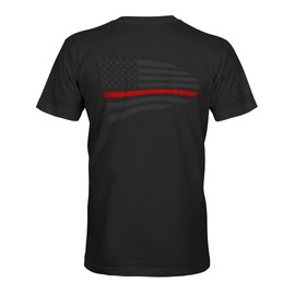 Thin Red Line Firefighter Support USA Flag Men's Stealth T-Shirt (Black Shirt, 5XL)