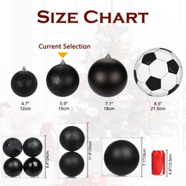 Briful 12CM Large Christmas Baubles, 4 PCS 4.7" Xmas Tree Decorations Black Christmas Bauble Decorations Hanging Ornaments for Home Festival Decor