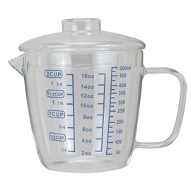 EIKS Glass Measuring Cup with Lid, Easy Grip Handle and V-Shaped Spout, Three Measurement Scale(OZ, Cup, ML), Coffee Milk Frothing Pitcher Latte Maker in Kitchen Restaurant (500ML)
