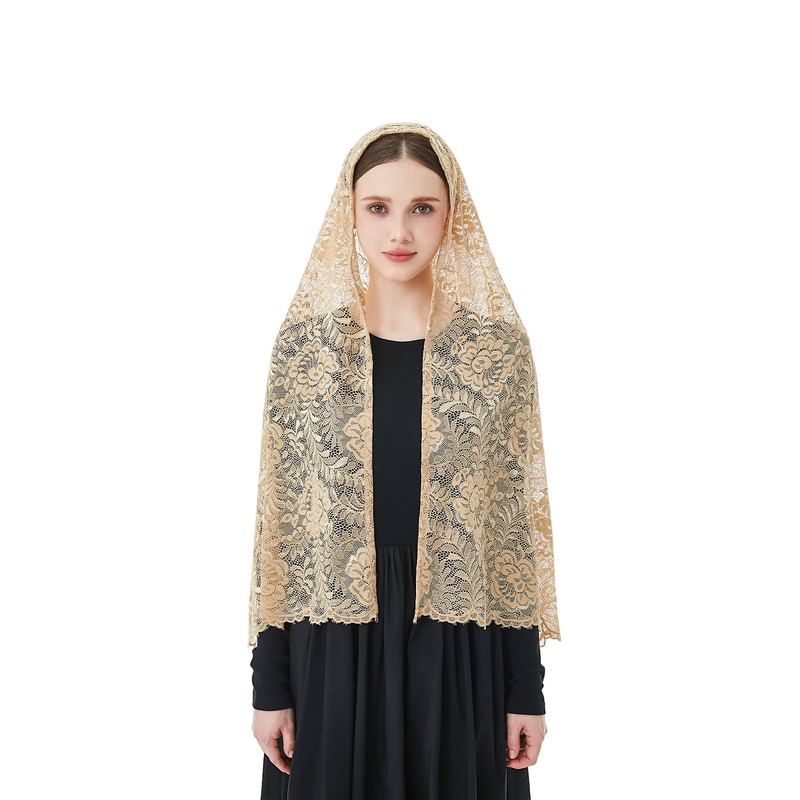 Wgior Elegant Floral Catholic Church Veil, Soft Mantilla Chapel Prayer