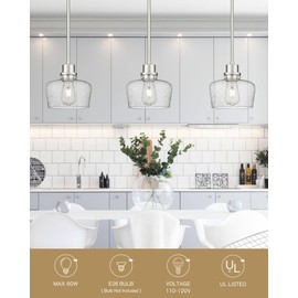 Emak 8 Inch Pendant Lights Kitchen Island, Modern Brushed Nickel Pendant Light Fixtures with Seeded Glass Shade, 1 Light Hanging Light for Kitchen Island, Dining Room, Bathroom, Bedroom, PL122-BN