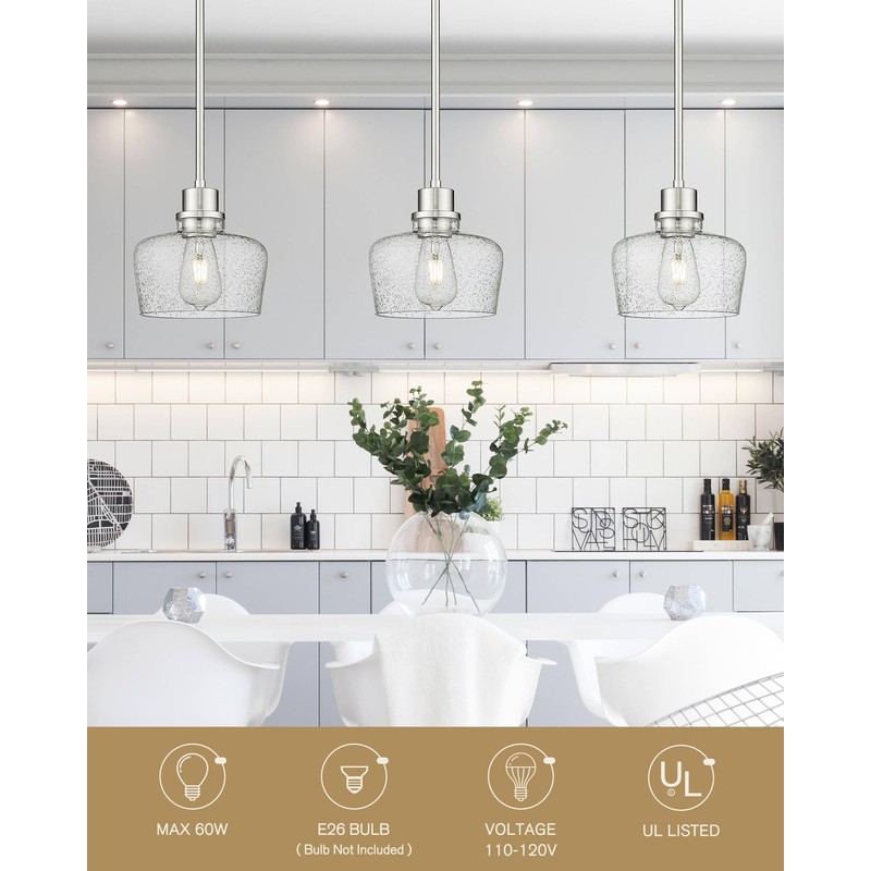 Emak 8 Inch Pendant Lights Kitchen Island, Modern Brushed Nickel