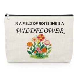 Wildflower Makeup Bag Floral Lovers Gift Flower Cosmetic Bag Mom Birthday Nurse Mothers Day Graduation Friendship Gifts for Women Best Friends Female Her Girls Grandma Travel Toiletry Pouch