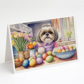 Caroline's Treasures DAC6901GCA7P Decorating Easter Shih Tzu Greeting Cards Pack of 8 Blank Cards with Envelopes Whimsical A7 Size 5x7 Blank Note Cards