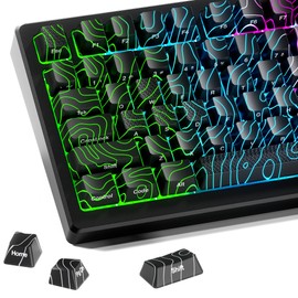 HITIME XVX Shine Through Keycaps w/IMD Tech, Custom Topographic Keycaps 60 75 100 Percent, Black Key Cap Set Lines Backlit, OEM Profile Side Printed for Keyboards