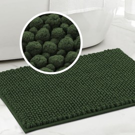 Turquoize Bathroom Rugs Non-Slip Chenille Bath Mat for Bathroom 17 x 24 Inches Extra Soft and Absorbent Shaggy Bathroom Rugs, Machine Washable Perfect for Bathtub, 24" X 17", Bronze Green