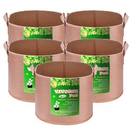 VIVOSUN 5-Pack 5 Gallons Heavy Duty Thickened Nonwoven Fabric Pots Grow Bags with Strap Handles Tan