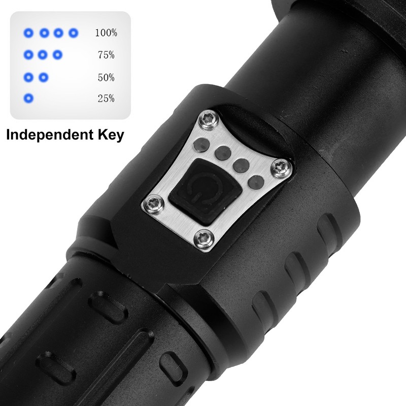 XHP90 Telescopic Zoom Flashlight Waterproof Electric Torch USB Charging for