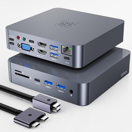 18-in-2 MacBook Docking Station Dual 4K Monitor for M1-M5 Pro/Max, USB C Docking Station with 100W Power Delivery, MacBook Dock with 2 HDMI, VGA, 6 USB, 1Gbps RJ45, USB 3.0 SD/TF, Audio