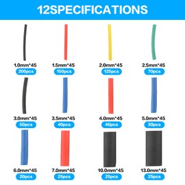 800 Stück Schrumpfschlauch Set, Schrumpfschläuche, 5-farbige Schrumpfschlauch Wasserdicht, Isolierschlauch für Kabel Isolierung Schützen Kabelverbinder (2:1 Schrumpfverhältnis, 12 Größen)