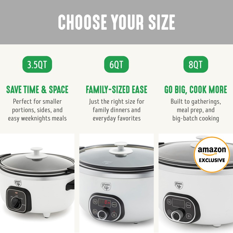 GreenLife 3.5QT Slow Cooker, PFAS-Free Non-Toxic Ceramic Nonstick Removable Interior