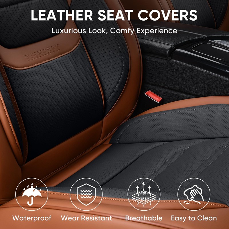 TIEHESYT Leather Car Seat Covers Full Set with Lumbar Support,