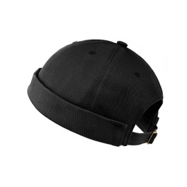 Zylioo Oversize XXL Brimless Harbour Hat,Adjustable Docker Cap for Big Heads,No Brim Ball Cap for Men and Women Black