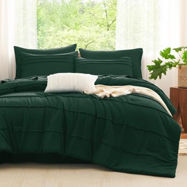 CozyLux Queen Comforter Set Emerald Green, 7 Pieces Soft Prewashed Pinch Pleat Bed in a Bag Queen Comforter Set with Sheets, Boho Bed Set with Down Alternative Comforter, Sheets, Pillowcases & Shams
