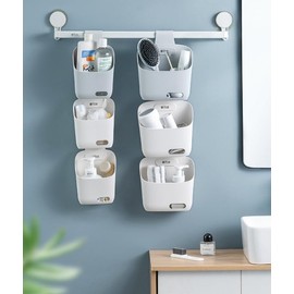 Alliving Space-saving plastic hanging basket for kitchen, bathroom, multipurpose room, closet (Grey, Large 2p + Small 2p)
