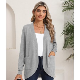 LILBETTER Women’s Lightweight Cardigan with Pockets Long Sleeve Open Front Cardigan for Women(H Grey Medium)