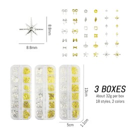 3 Boxes of 3D Nail Art Accessories, Metal Arch Nail Art Accessories, Mini Nail Art Patches, Glitter Nail Accessories, Nail Art Decorations, DIY Nail Art Accessories