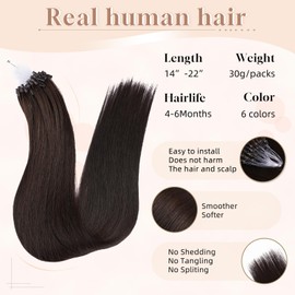 MioYio Microlink Hair Extensions Human Hair 2 Medium Brown 30g/30s/Pack 20inch Microbead Micro Loop Hair Extensions Real Human Soft and Glossy Longer Life