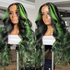 WKIPYCPK Green Highlight Lace Front Wig Black Hair with Green