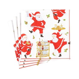 Caspari Cocktails with Santas Paper Cocktail Napkins - Four Packs of 20