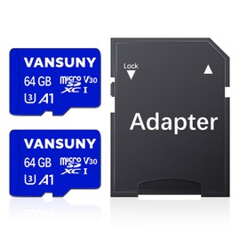 Vansuny 64GB Micro SD Card, 2 Pack MicroSDXC Memory Card with A1 Class10 U3 V30 Full HD Video Recording TF Card (2 Micro SD Cards + 1 SD Adapter)