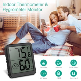 ORIA Indoor Thermometer Hygrometer, 2 Pack Digital Hygrometer Thermometer, Humidity Meter Room Thermometer for High Accurate Temperature and Humidity - Black