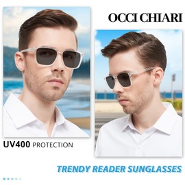 OCCI CHIARI Large Square Reading Sunglasses for Men 2.0 Sun Readers Full Lens Reader Sunglasses 1.0 1.25 1.5 1.75 2.0 2.25 2.5 2.75 3.0 3.5 (Transparent, 2.00)